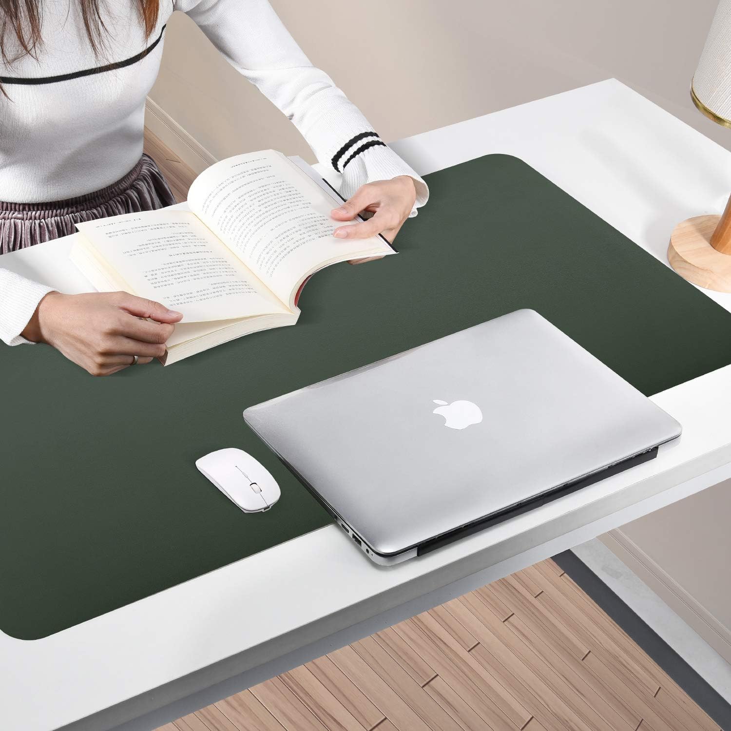Dual-Sided Desk Pad (31.5 x 15.7"), Waterproof Leather Office Desk Mat, PU Mouse Pad, Desk Cover Protector, Desk Writing Mat for Office/Home/Work/Cubicle (Green/Gray) : Office Products