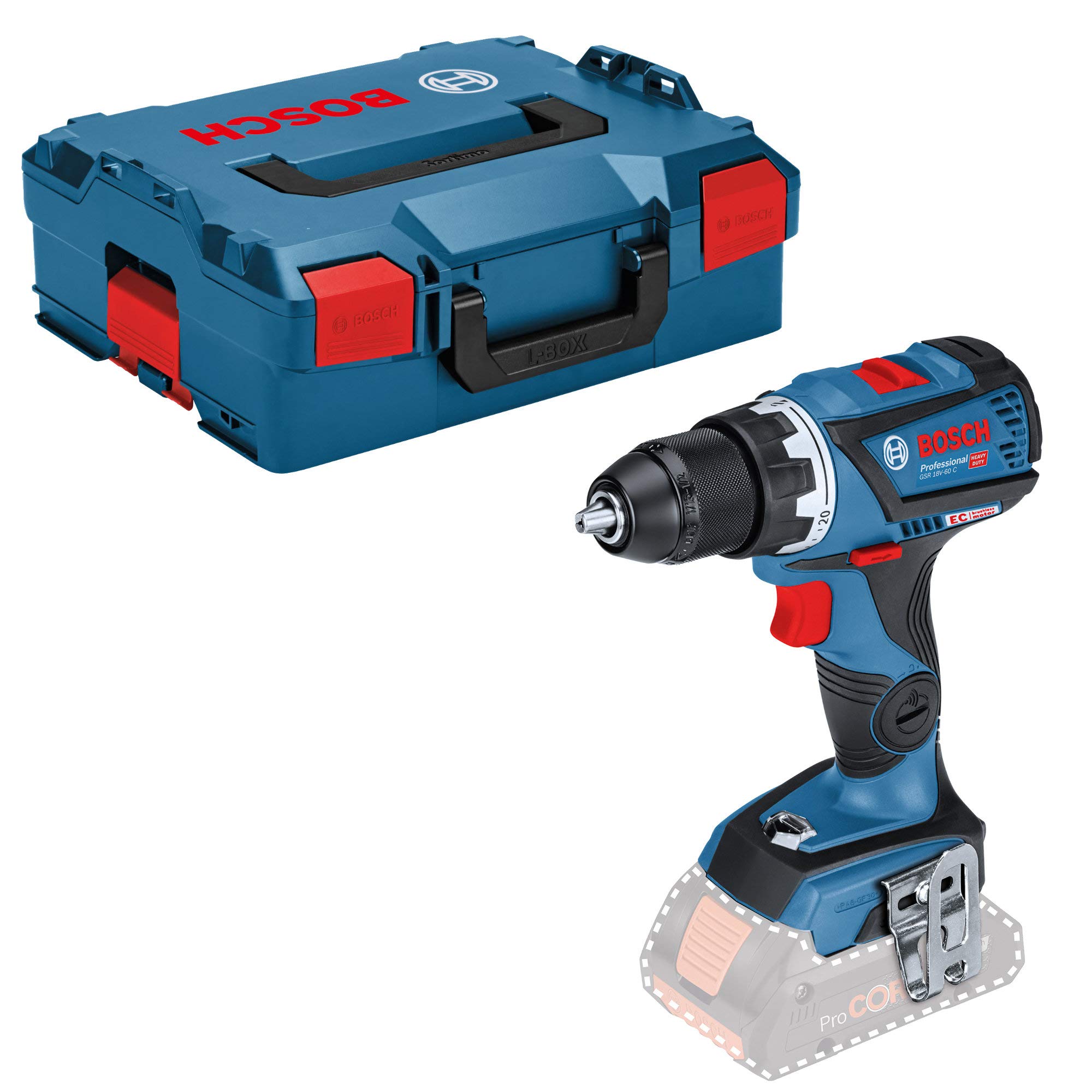 Bosch Professional 18V System Cordless Drill Driver GSR 18V-60 C (max. torque 60 Nm, incl. Inlay, L-BOXX, without battery/charger)