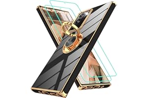 Gritup for Samsung Galaxy Note 20 Ultra Case: 2Pcs Screen Protector, 360° Rotation Ring Holder Magnetic Kickstand, Plating Gold Edge Soft TPU Shockproof Protective Cover for Note 20 Ultra Phone Black