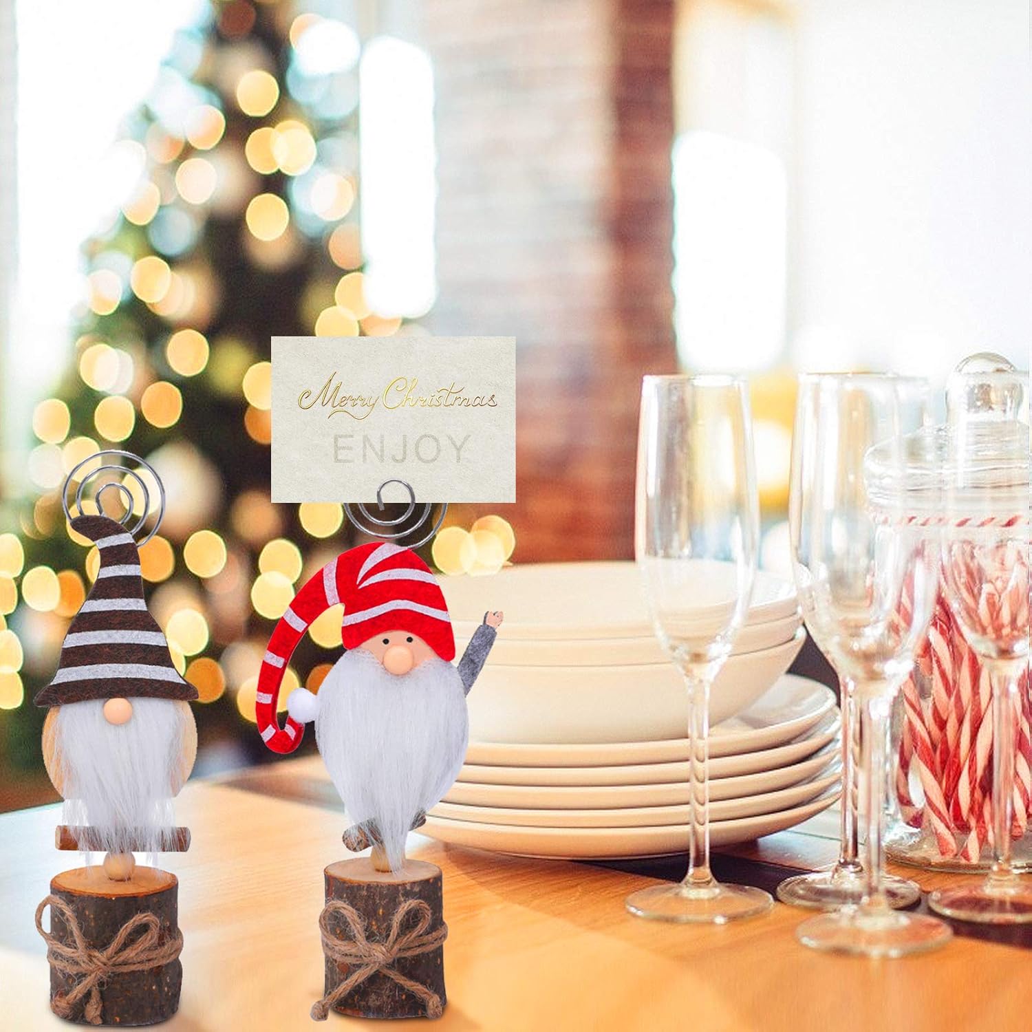 Set of 6 Christmas Swedish Tomte Card Holders- Xmas Plush Gnome Dolls Table Photo Holder in 4 Styles Wood Based Cartoon Clips for Memo Card Photo Xmas Table Display Deors Christmas Holiday Centerpiece: Home & Kitchen