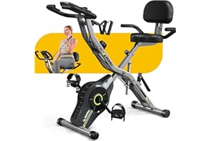 Goimu Exercise Bike, 5 in 1 Foldable Stationary Bike for Seniors, 16-Level Adjustable Magnetic Resistance, Indoor Workout Bike with 330LB Capacity, Comfortable Seat Backrest X-bike