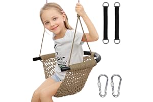 Hi-Na Tree Swing for Kids, Adjustable Toddler Rope Swing Seat with Snap Hooks and Straps, 440 lbs Capacity, Swingset Accessories for Indoor Porch Doorway Outdoor Playground Backyard (Khaki)