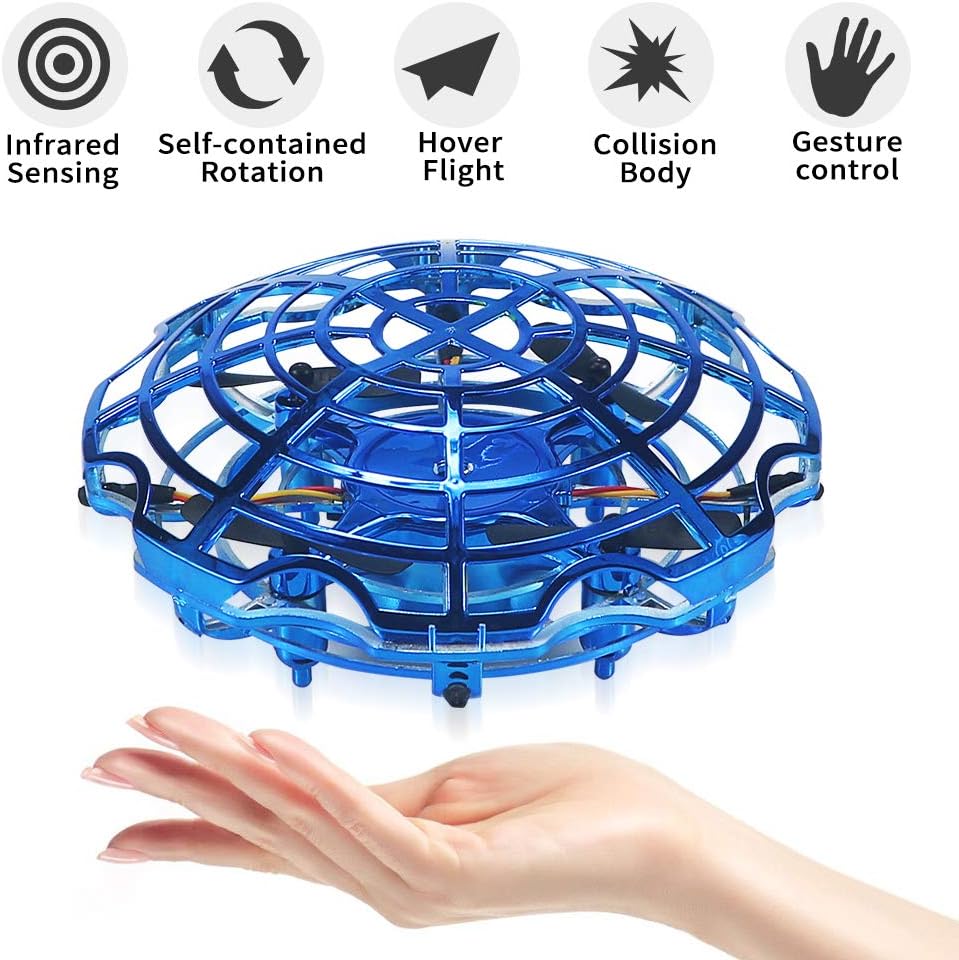 Samate Drones for Kids or Adults - Scoot Hands Free Mini Hand Controlled Flying Ball Drone Helicopter, Easy Indoor Small Orb Drone Toys for Boys or Girls,with Remote Control. (Gilding Blue)