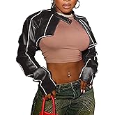 SEMATOMALA Women's Mock Neck PU Leather Crop Jacket Shrug Moto Biker Zip Up Faux Leather Slim Bolero Coat