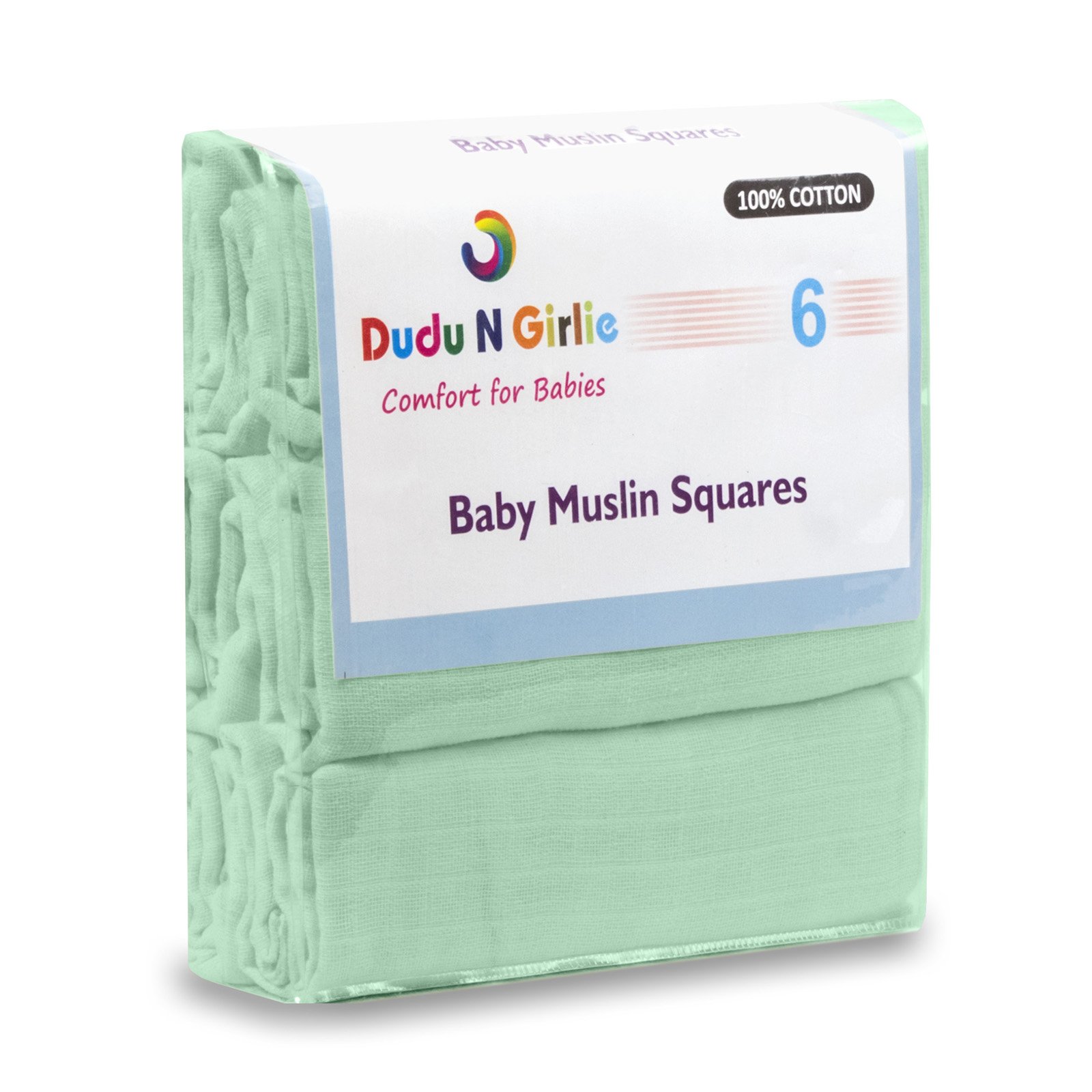 Dudu N Girlie 6 Pack 100% Pure Cotton Baby Muslin Squares 70x70cms, Mint