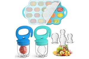 Tohecu Silicone Baby Food Teether Feeder with Breastmilk Popsicle Molds Combo, BPA Free Fruit Food Feeder Pacifier, Teething Popsicle for Baby 4m+, 3 Sizes Food Pouches Included