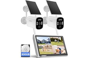 VORGUT Solar Home Security Camera System with 10CH 10" LCD Monitor NVR, 4MP 2PCS Bullet Solar Camera Wireless Outdoor, Solar-Powered Camera CCTV System, Motion Record(500G HDD)