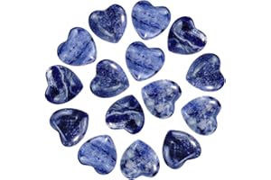 Marrywindix 15 Packs 0.8 Inch Healing Crystal Natural Sodalite Heart Love Carved Palm Worry Stone Chakra Reiki Balancing