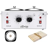 Professional Waxing Kit Wax Warmer Double Pot Wax Heater Machine for Hair Removal, Large Waxing Pot for Spa Salon Beauty Esthetician Home, with Adjustable Temperature Set, 50 Stick & 20 Collar(White)
