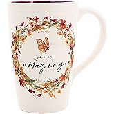 Pavilion Gift Company - You Are Amazing 17-ounce Cup, Floral Pattern Coffee Mug, Butterfly Coffee Cup, Spring Summer Kitchen Ideas, Inspirational Gifts Microwave & Dishwasher Safe, 1 Count, Cream
