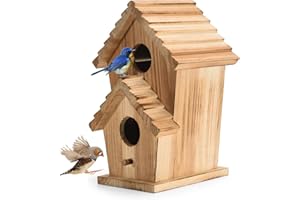 CLACKIBUKVYZ Bird Houses for Outside, Wooden Outdoor 2 Hole Bird House, Can Accommodate 2 Bird Families Suitable for Bluebird,Finch,Cardinals, Garden Hanging Birdhouse No Assembly Required