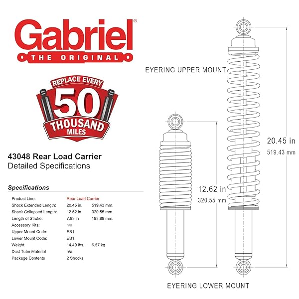 GABRIEL 43048 LOAD CARRIER REAR TOWING SHOCK ABSORBERS FOR TOYOTA TACOMA; CHEVROLET; DODGE; FORD; INTERNATIONAL; JEEP; MAZDA; MITSUBISHI; NISSAN; PLYMOUTH (1 PAIR)