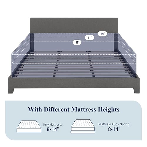 Allewie Queen Platform Bed Frame with 4 Storage Drawers & Adjustable Height Headboard, Fabric Diamond Button Tufted Design, Wooden Slats, No Box Spring Needed, Dark Grey in | Whizz Beds
