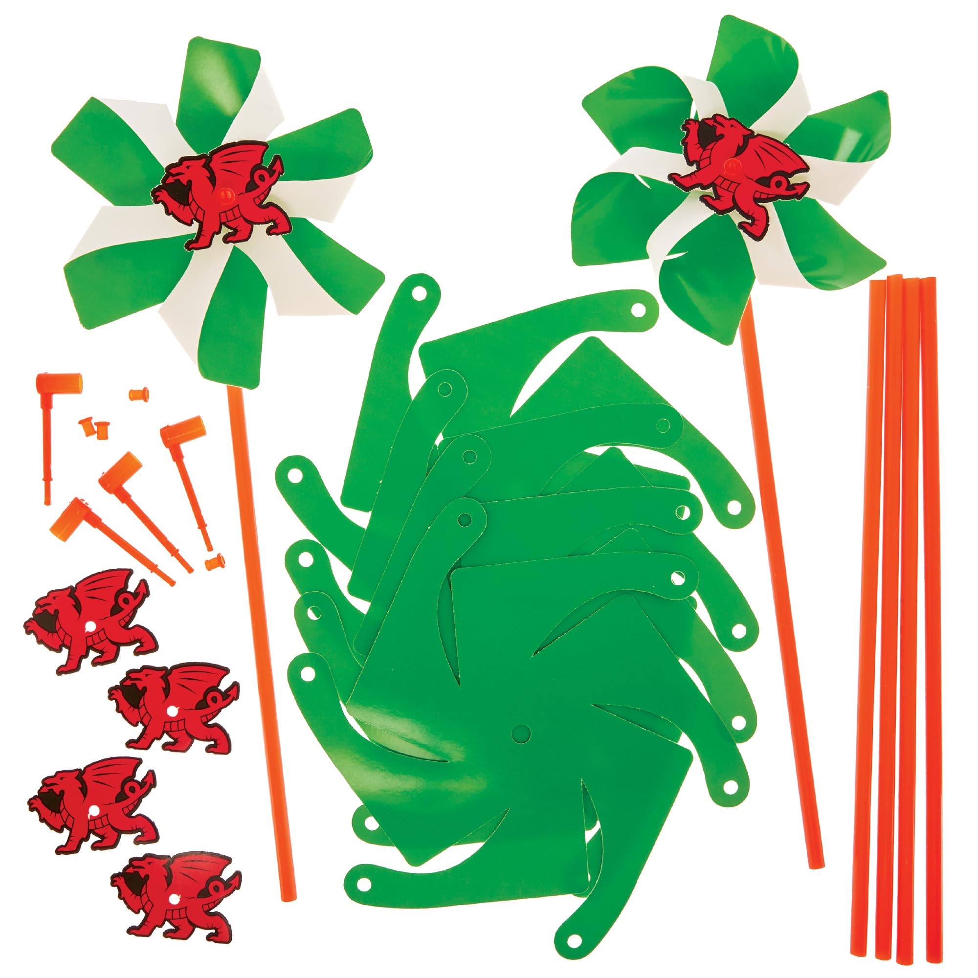 Baker Ross FX989 Welsh Flag Windmill Kits - Pack of 6, St Davids Day Craft Kits for Kids