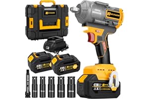JEXUGK 1000N.m 1/2" Cordless Impact Gun, 740ft-lbs 21V Brushless High Torque Wrench with 2 x 4.0Ah Battery, 5 x Sockets & Fast Charger, Power Impact Driver for Truck Car Home Mower