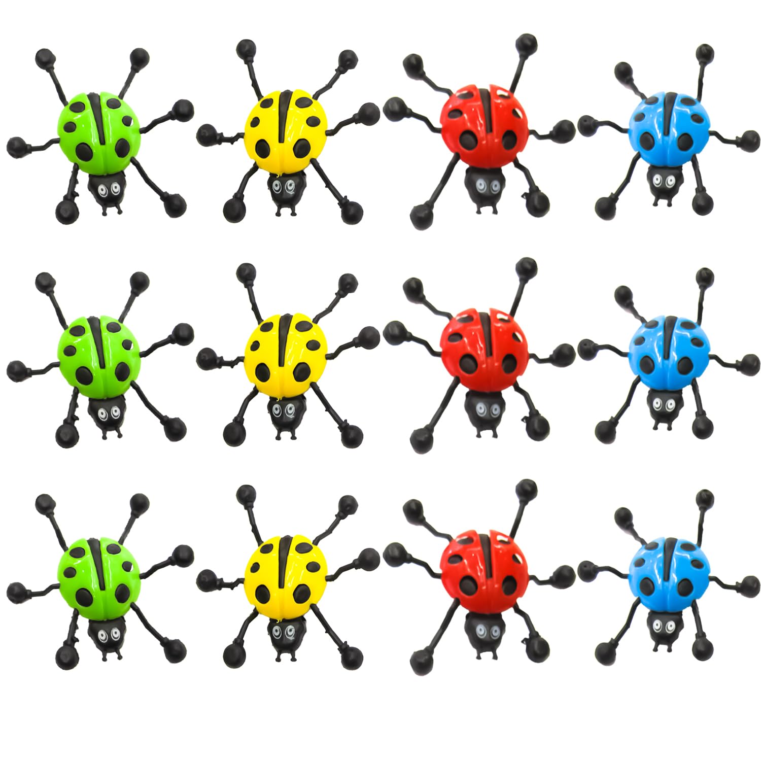 XNHIU 12pcs Sticky Wall Climbers Ladybird Wall Crawlers Fillers Sticky Toys Window Stretchy Sticky Bug Toys for Boy Girls (4 Color)