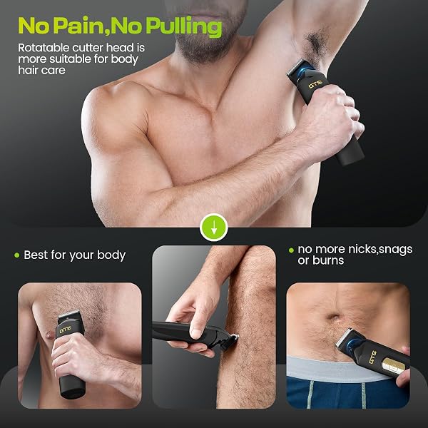 GTS PRO ELECTRIC BODY HAIR TRIMMER FOR MEN – MULTI-ANGLE CERAMIC BLADE WITH LED SCREEN & 7000RPM ADJUSTABLE SPEED, IPX6 WATERPROOF PUBIC/BALL/GROIN SHAVER KIT, USB/DOCK CHARGING, 90MIN RUNTIME, BOX