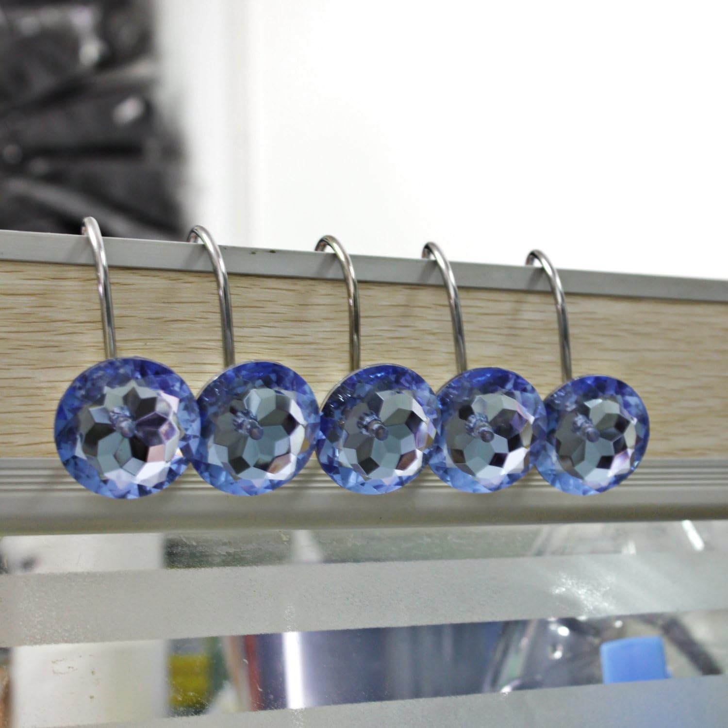 YUYIKES Shower Curtain Hooks Diamond Shape Shower Rings/Round Acrylic Decorative Rhinestones Bling Rolling Bathroom Bath Set of 12 Rings: Home & Kitchen