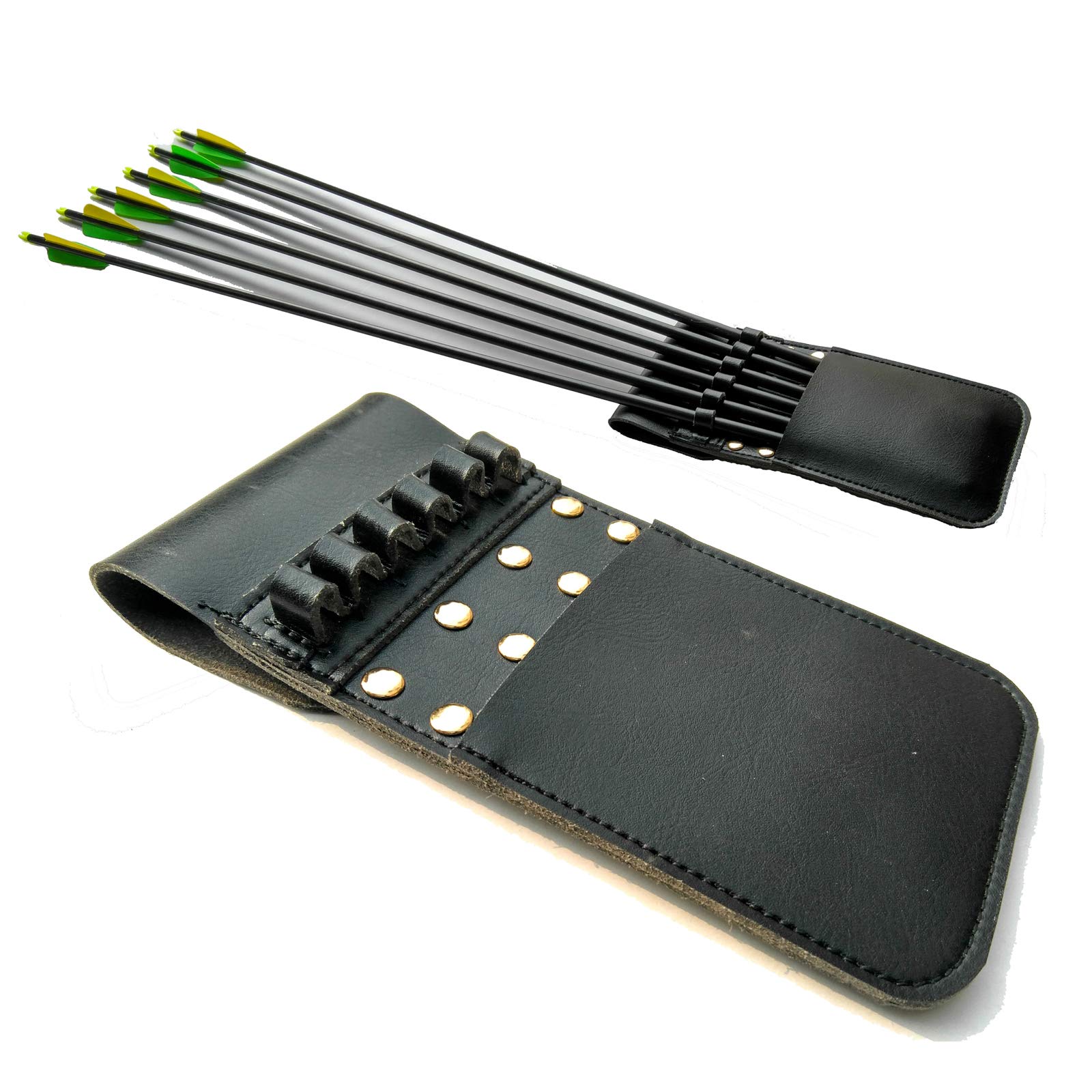 Techson Hip Arrows Pocket, Archery Leather Back Pouch Quiver for Holding 6 Pieces Arrows, Shooting Hunting Bow Gear Accessories (Black)