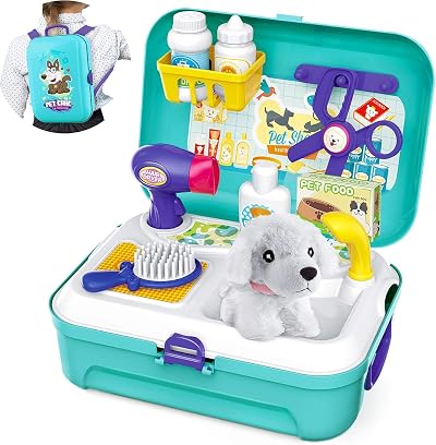 Sanlebi Vet Kit for Kids Dog Grooming Pretend Play Toy 3 4 5 Years