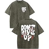 Wedsadl Oversized Tshirts for Men Graphic Vintage Tees Streetwear Shirts Acid Wash Tshirt Positive Letter Print Cotton Tops