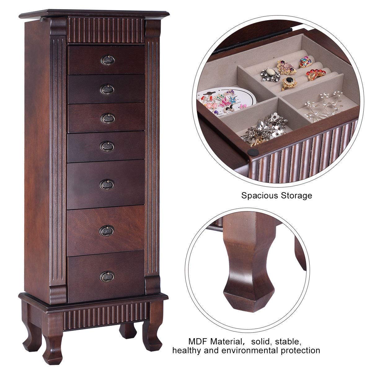 Gentleshower Jewelry Cabinet With Mirror Jewellery Box Organizer Wooden Jewelry Storage Armoire Hanging 7 Drawers Large Capacity Kitchen Dining Cjp Org In