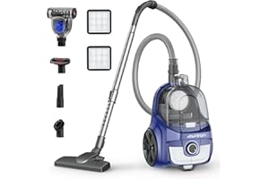 Aspiron Canister Vacuum, Upgraded 1600W Bagless Canister Vacuum Cleaner, Auto Cord Rewind, H13 HEPA Filter, 3.7Qt Large Capac