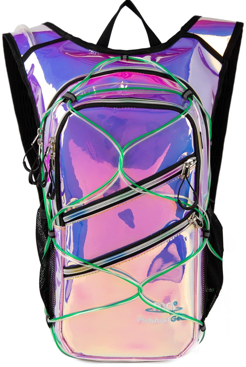 Photo 1 of Hydration Backpack Pack with Cool Lights, 2L Water Bladder, Lightweight Bag for Running, Hiking, Bike, Climbing, Music Festival Essential, and Rave (Holographic-Purple)