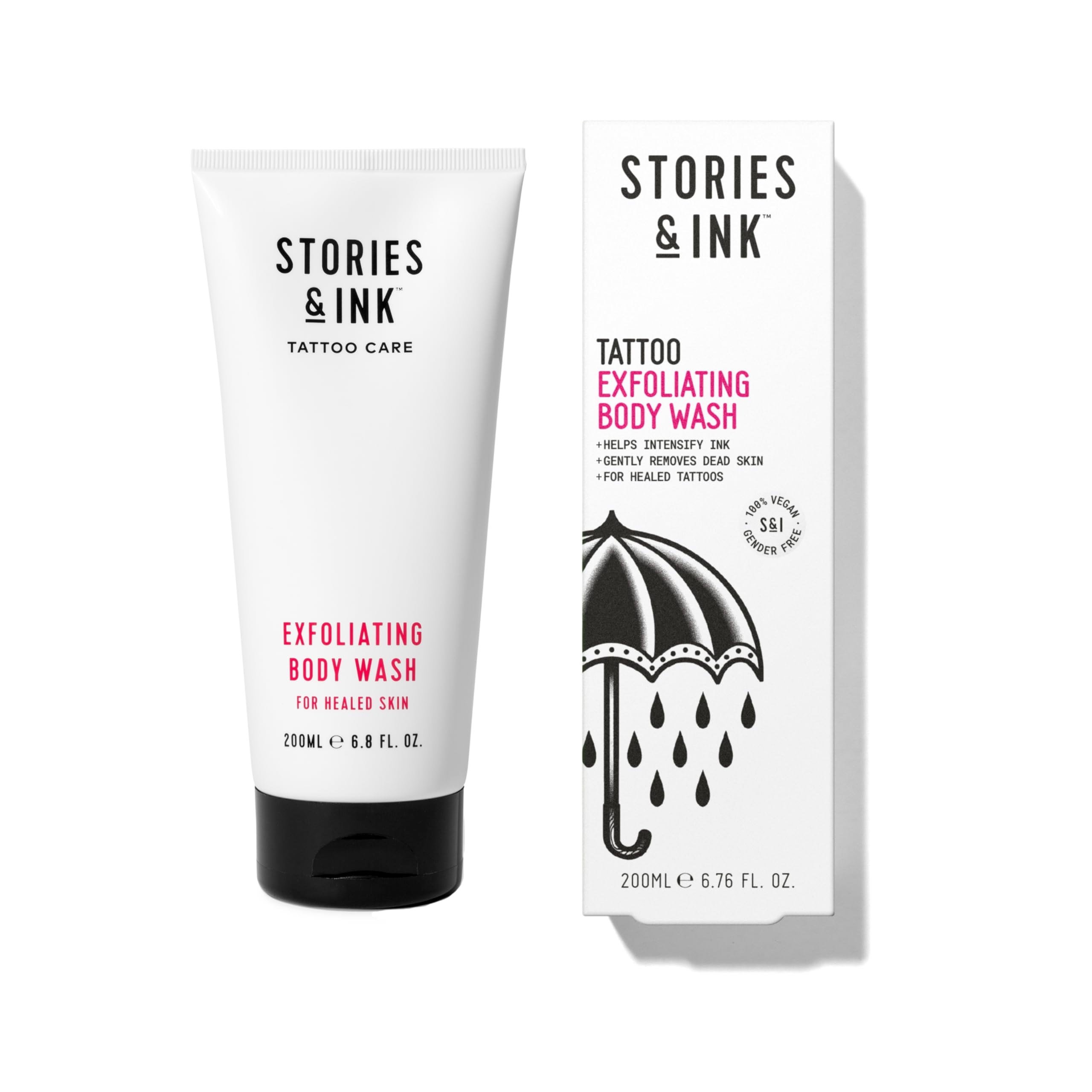 Stories & Ink Tattoo Aftercare | EXFOLIATING BODY WASH - Body Scrub Removes Dead & Dull Skin, Brightens Healed Tattoos
