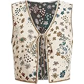 GORGLITTER Women's Sleeveless Western Rodeo Country Concert Cowgirl Outfit Tie Front Cardigan Vest Top Casual Trendy