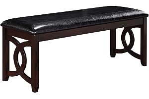 New Classic Furniture Gia Upholstered Dining Bench, Ebony Black Finish