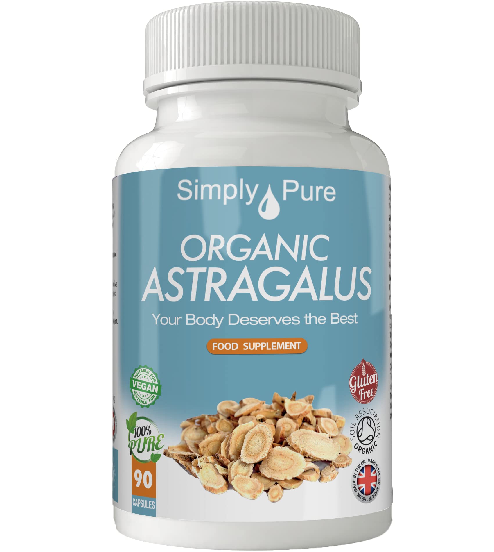 Simply Pure Organic Astragalus | Immunity Boost & Healthy Ageing | 500mg Capsules x 90 |100% Pure Soil Association Certified | Gluten Free | GM Free | Vegan