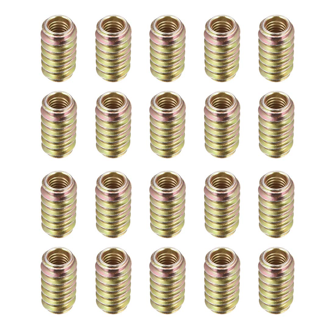 sourcing map Furniture Threaded Insert Nuts Carbon Steel M6 Internal Thread 20mm Length 20pcs