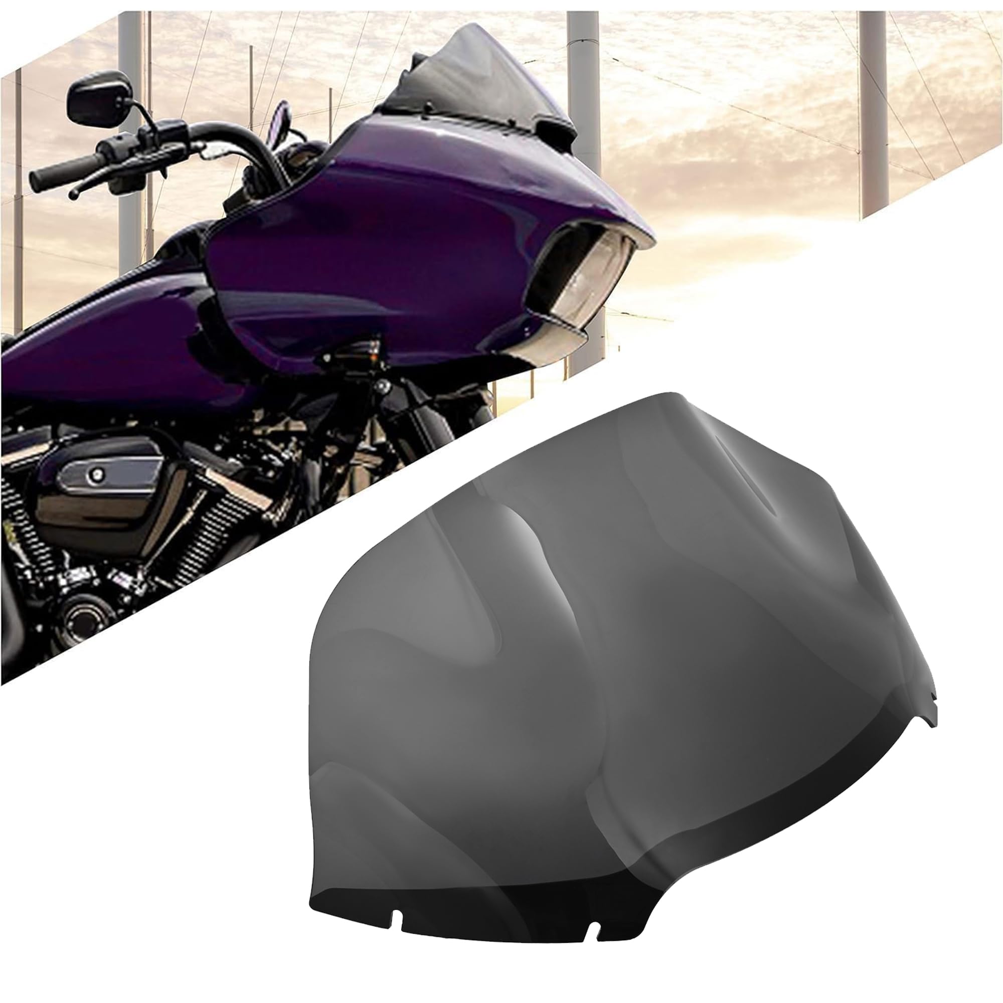 Photo 1 of KUAFU 14" Front Windshield Compatible with 2015-2024 Harley Davidson Road Glide Motorcycle Replacement for 2310-0570 Smoke Tinted Sport Flare Wind Splitter Windscreen
