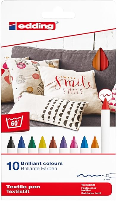 edding 4600 Textil-Stift - 10er Set - Standard Farben - Rundspitze 1 mm - Zum Bemalen von Textilien (wie z.B. T-Shirt, Kissen