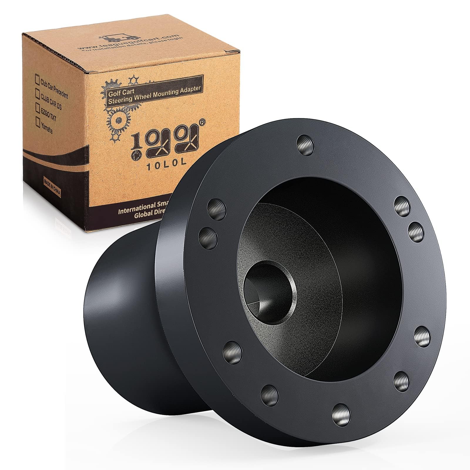 Photo 1 of 10L0L Golf-Cart-Steering-Wheel-Adapter for Club Car Precedent/Tempo/Onward, Aluminum Black Hub Fits 5 to 6 Hole Universal Steering Wheels, Durable Anti-Corrosion Golf Cart Accessories