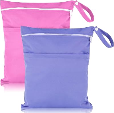 Heyu-Lotus 2 Packs Wet Bag Purple Rose Red Waterproof Double Zipper Pockets