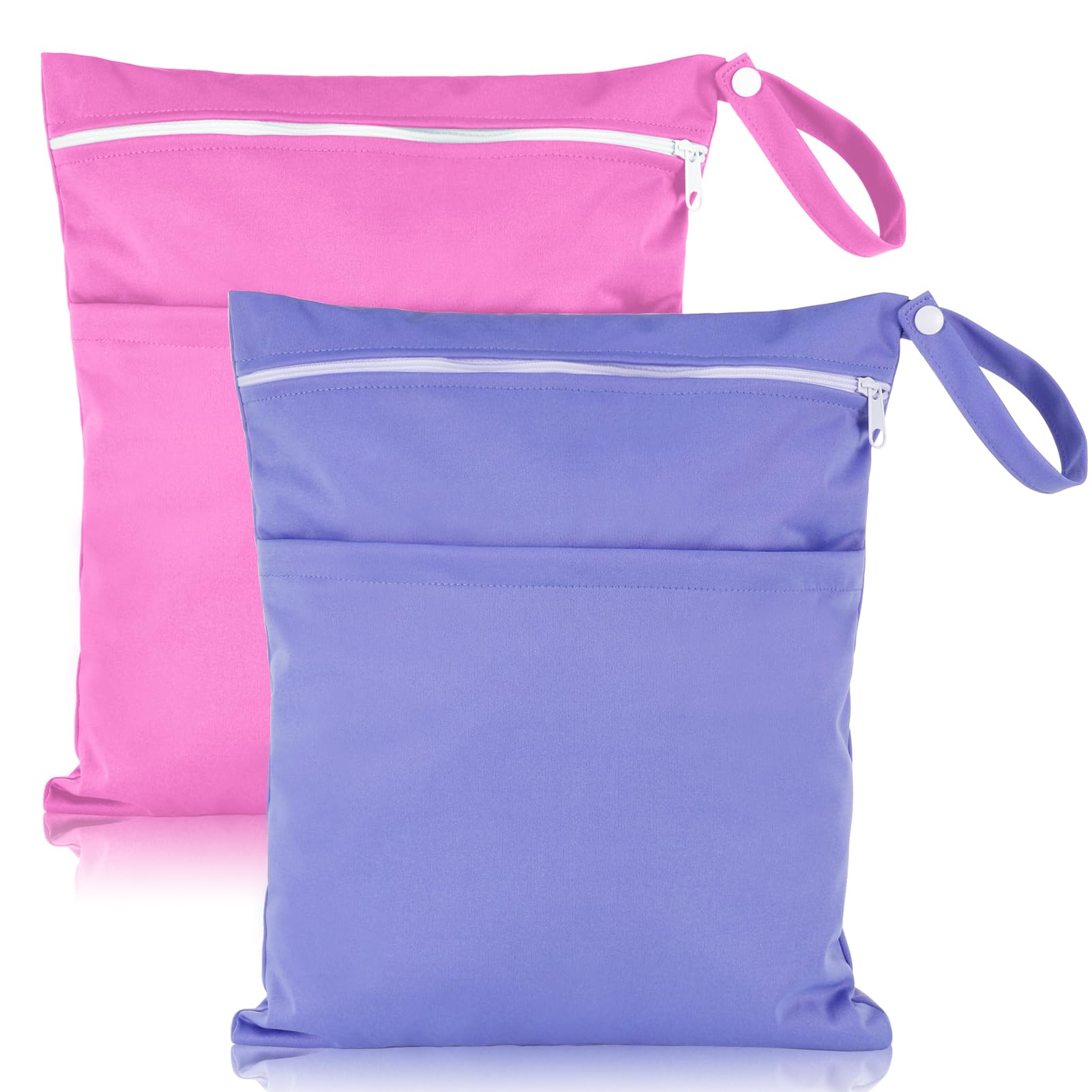 Heyu-Lotus 2 Packs Wet Bag,Waterproof Wet Dry Bags Reusable Washable Cloth Diaper Bags Nappy Bags with Double Zipper Pockets for Baby Items Wet Clothes Swimming Gym Pool Beach Bag(Purple+Rose Red)