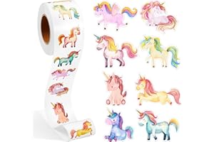 Qeeenar 1 Roll Animal Stickers Decal for Kids Reward Cute Office Supplies Incentives Animals Sticker Party Favor, 500 Pcs Each Roll(Unicorn)