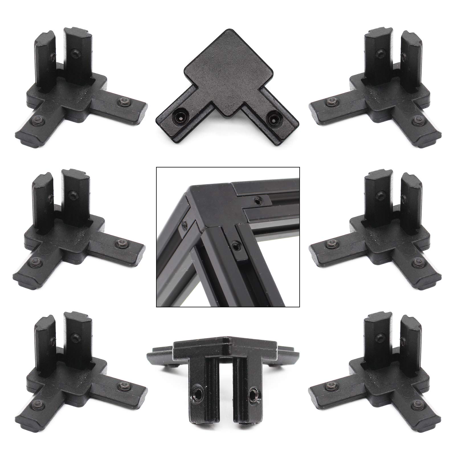 Photo 1 of BLCCLOY 8Pcs 2020 Aluminum Extrusion T Slot Corner Bracket 20 Series Extruded Hardware 3 Way Tri Connector with Set Screw for 20/20 2040 T V Slot Black Aluminum Profile Frame Fitting