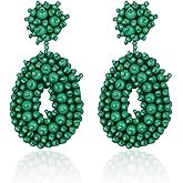 Green Boho Teardrop Dangle Beaded Earrings for Women