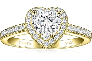 Elspeth 925 Sterling Silver Heart Engagement Ring for Women Heart Cut Cubic Zirconia Promise Ring Size 4-10