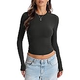 EasyGala Womens Double Lined Long Sleeve Tops Crew Neck Fitted Basic T Shirts Crop Going Out Tops 2026