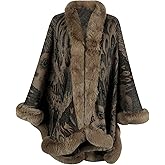 Antinson Womens Faux Fur Trim Coat Shawls Wrap Winter Vintage Open Front Cardigan Poncho Cape Cloak