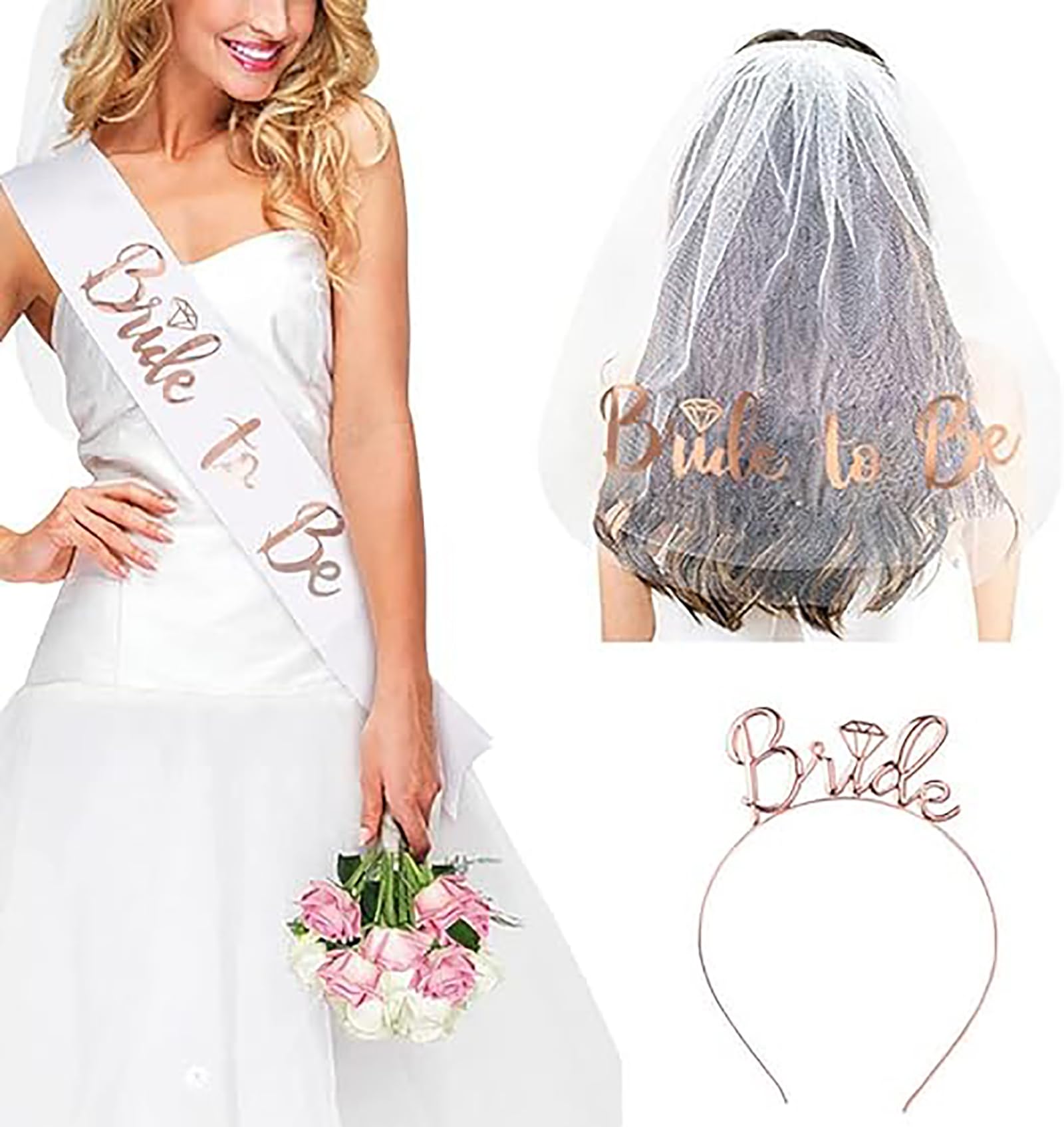 Photo 1 of *SASH ONLY* Bride to Be Set, 3pack Bride to Be Sash & Headband Tiara & Shoulder Length Veil Bachelorette Party Supplies Bridal Shower Decoration Accessories