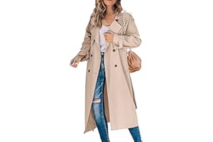 YMING Women's Casual Double Breasted Long Trench Coat Windproof Lapel Collar Loose Overcoat Pocked Coat With Belt