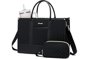 LOVEVOOK Laptop Bags for Women, 15.6 inch Waterproof Work Tote Bag with Clutch, Professional Teacher Computer Purse Lightweight Shoulder Bag Travel, Quilted Black