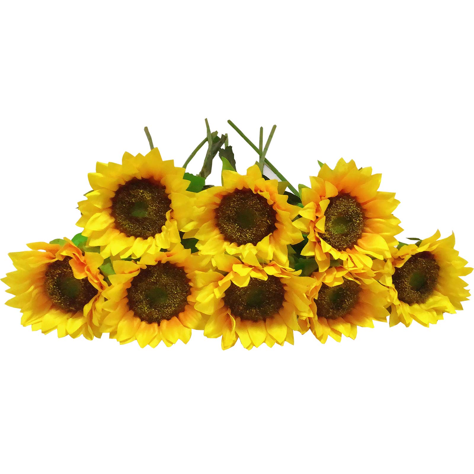 TRUBUY Artificial Sunflowers, 8 Pcs Fake Sunflower Silk Flower Bouquet Long Stem Realistic Blossom Flora for DIY Home Wedding Bridal Shower Party Decor