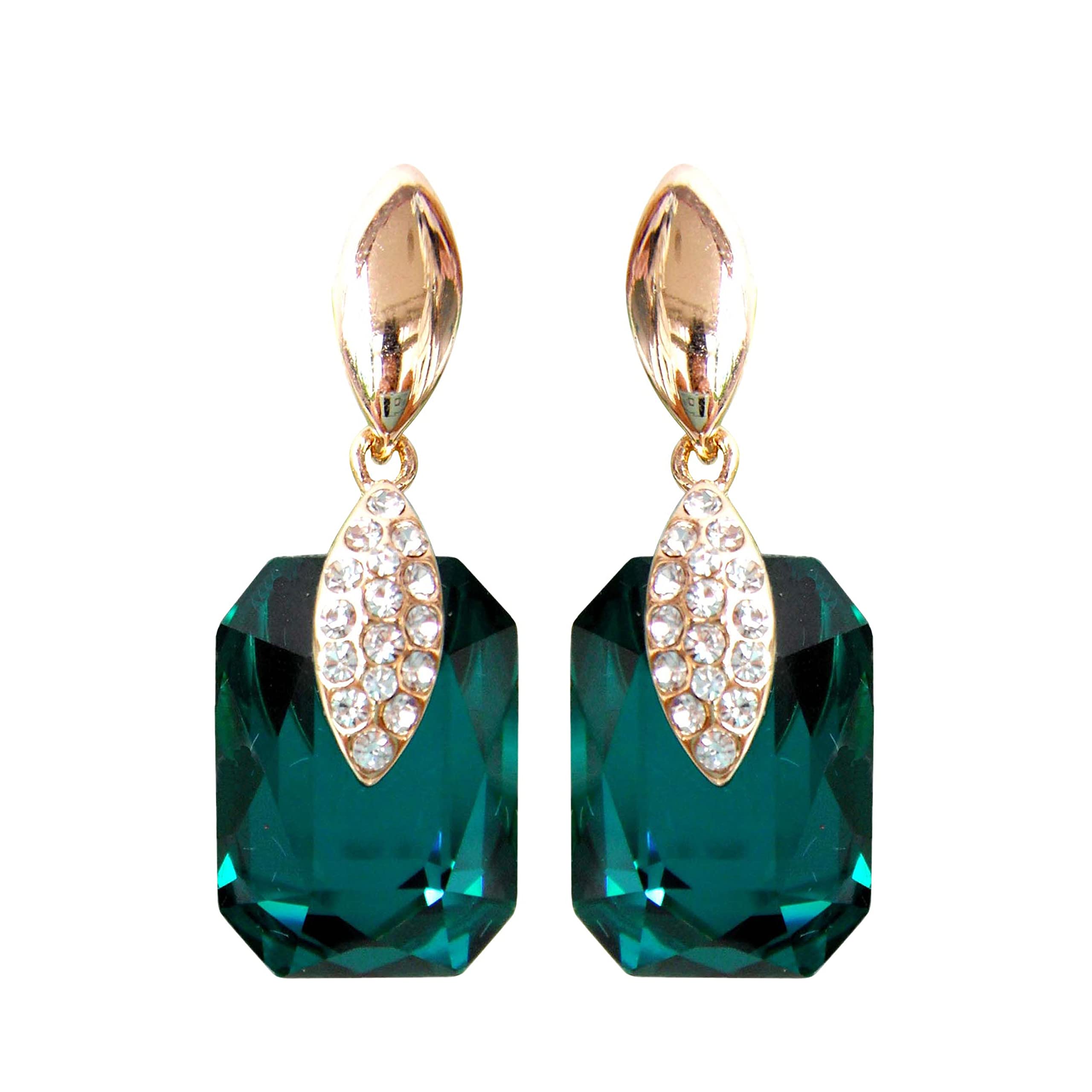 Navachi 18k Gold Plated Blue Green Crystal Square Zircon Drop Az1669e Ear Stud Earrings — image 1