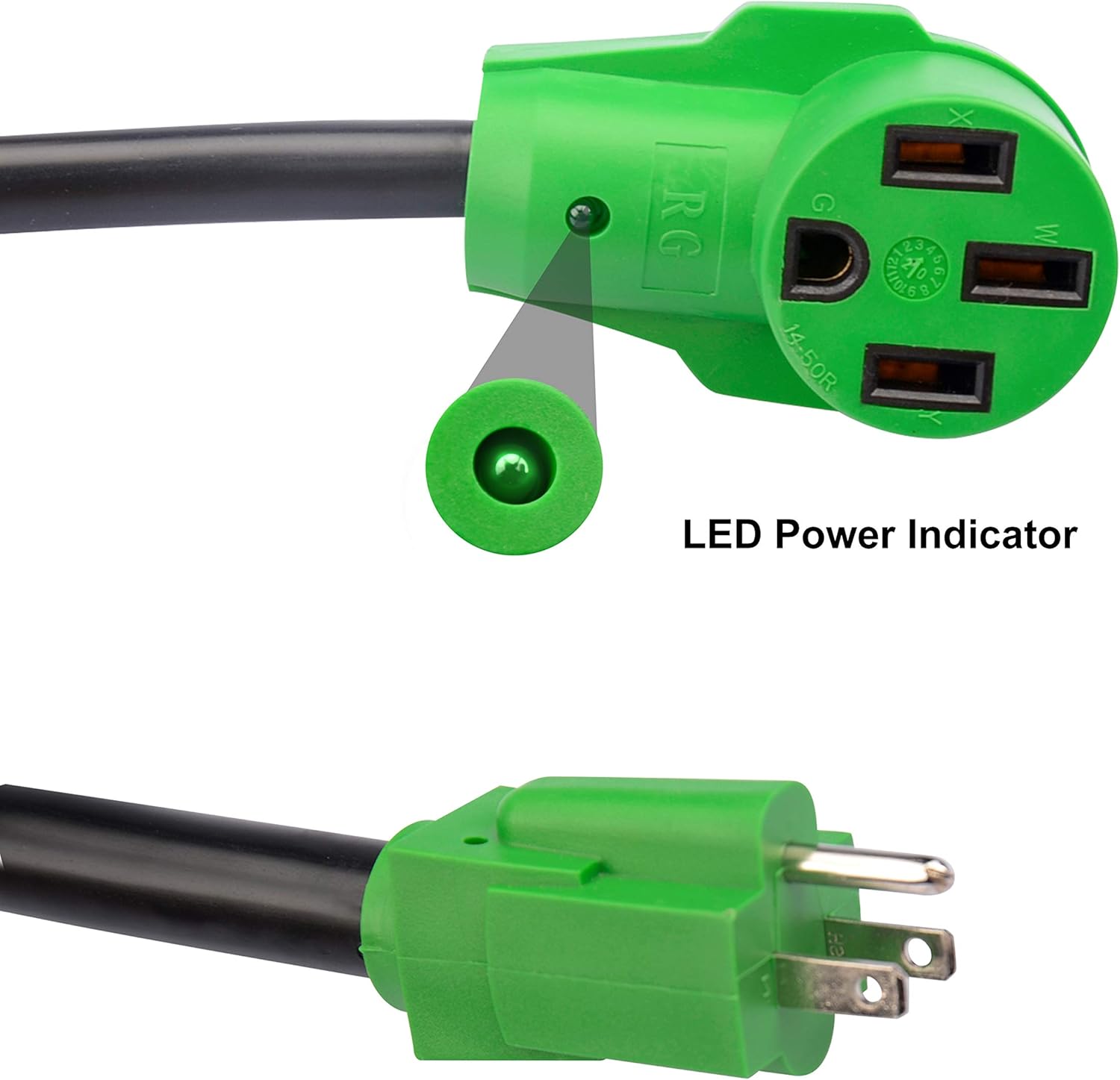 RVGUARD 15 Amp to 50 Amp RV Adapter 12 Inch, 5-15P Male to 14-50R Female Dogbone Electrical Converter with LED Power Indicator and Grip Handle, Green: Automotive